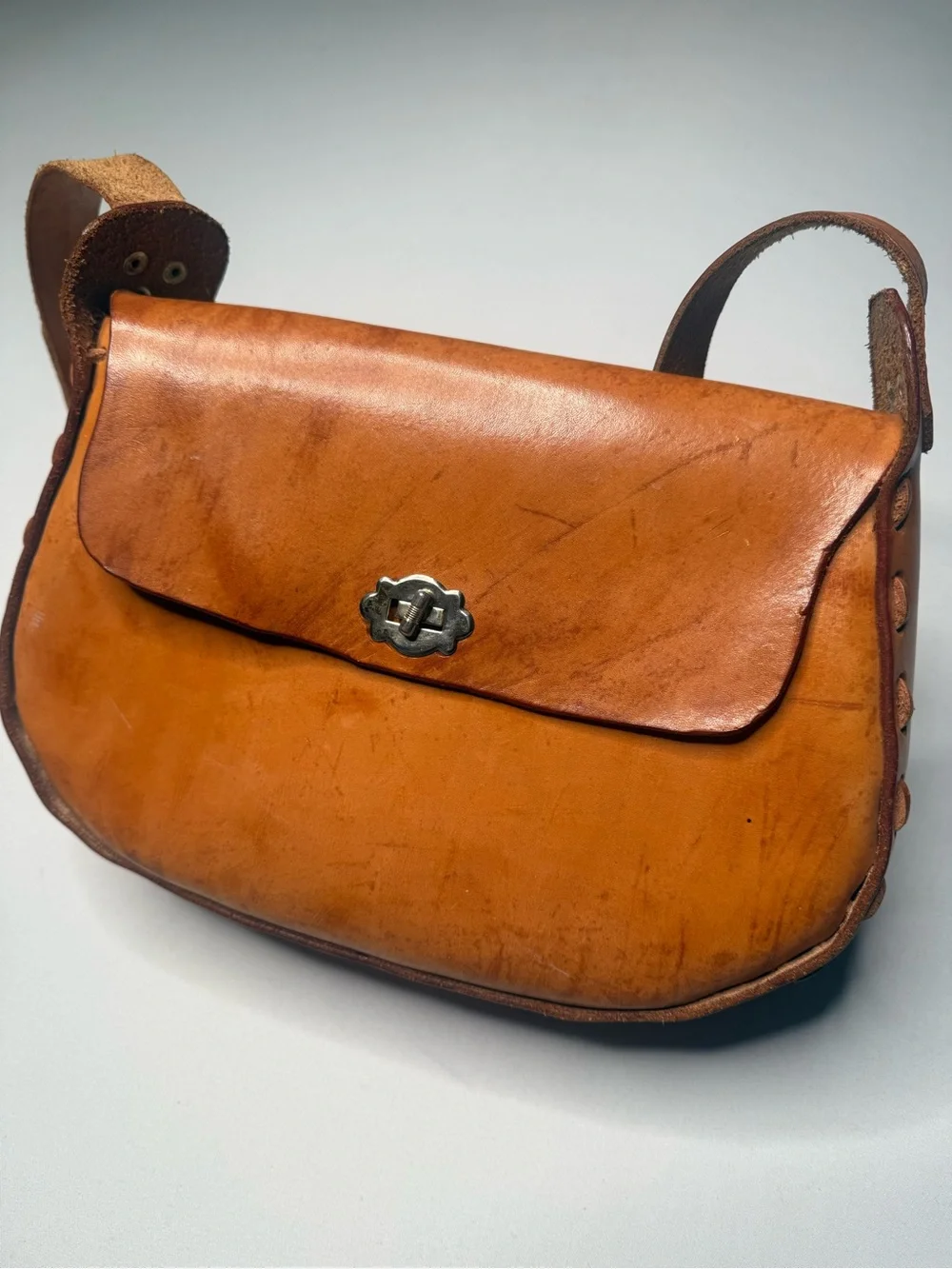 Vintage Genuine Leather Hand Painted Crossbody Bag